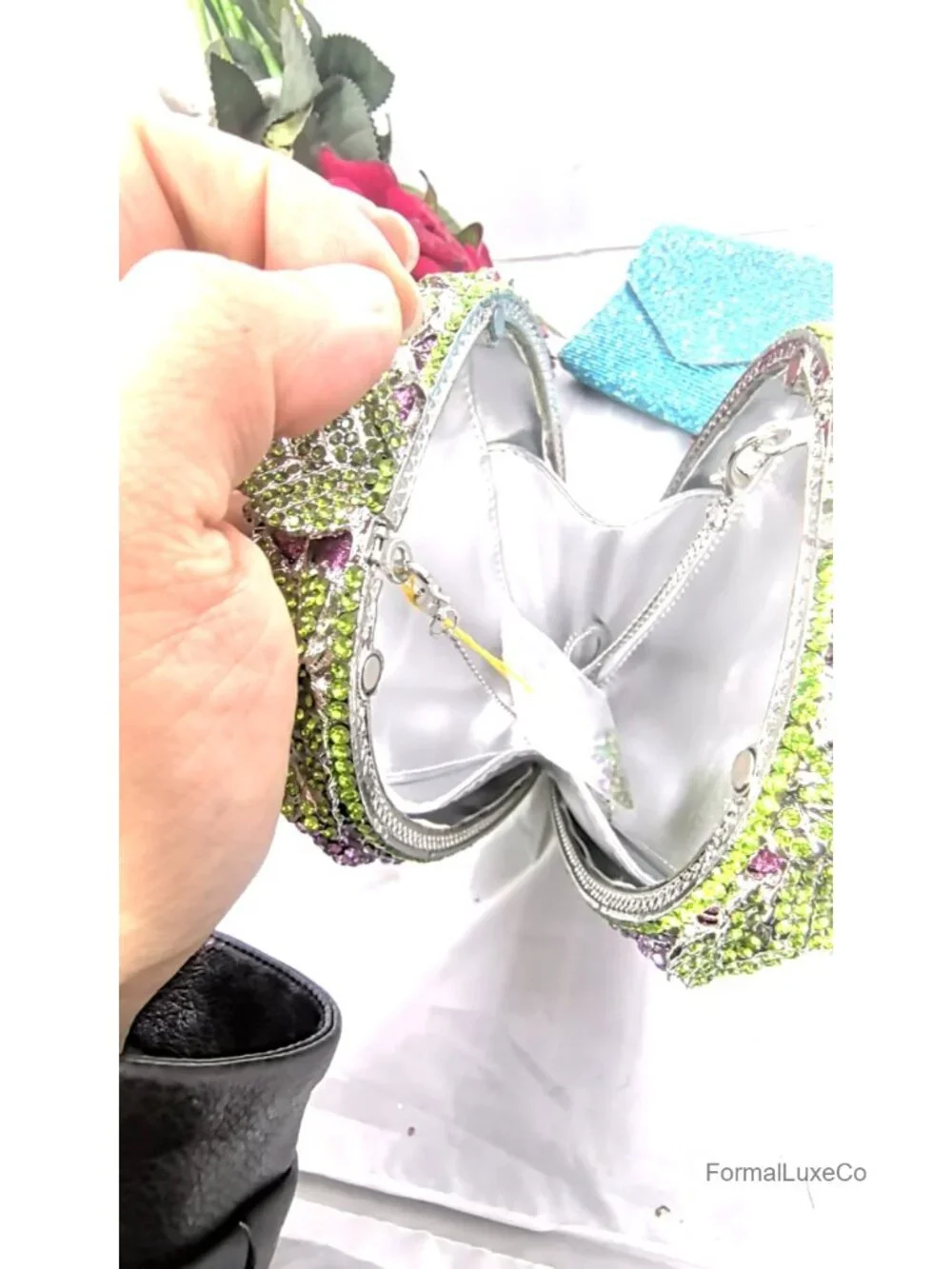 Novelty Grape Crystal Clutch Evening Bag Rhinestone Handbag Minaudiere Party